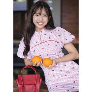 MGP Label Cherry Gingham Puff Cheongsam in Pink